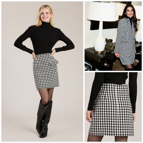 Tyler Boe Ashley Black & White Check Skirt Tweed Size 14 MSRP $229 NWT - Picture 1 of 14